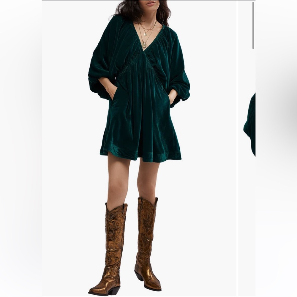 Free People Velvet Mini Dress in Deep Green